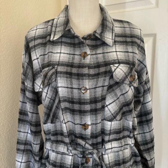 CiSono Plaid Collection Plaid Flannel Tie Waist Shirt Tunic Dress 4 Pocket Sz.M - Picture 6 of 11
